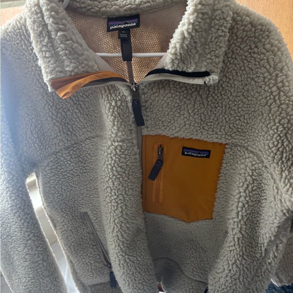 Patagonia Cream Orange Fleece Classic Retro X Jacket Sheep Mens Rare Vintage